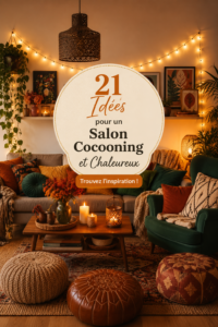 Un salon cosy avec des couleurs chaudes et des meubles confortables.