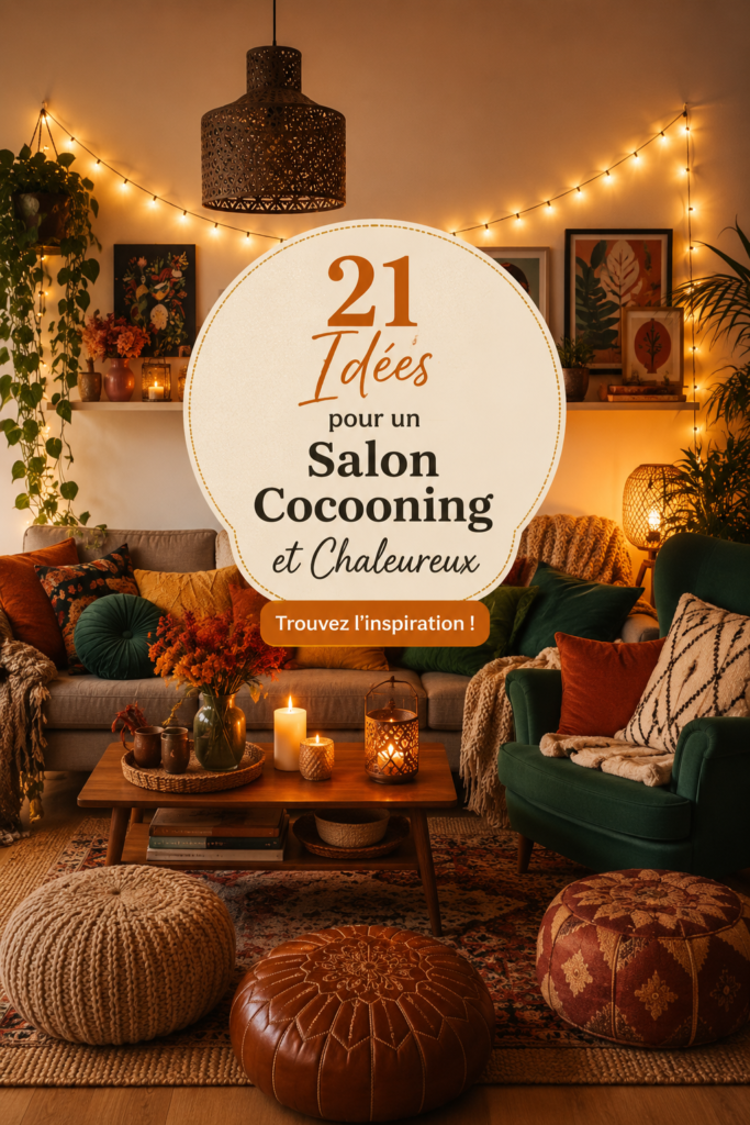 Un salon cosy avec des couleurs chaudes et des meubles confortables.