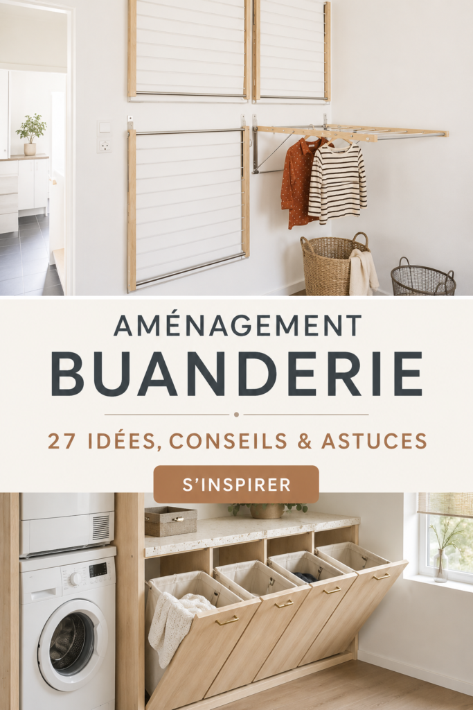 Aménagement d'une buanderie moderne et fonctionnelle avec des solutions de rangement efficaces.