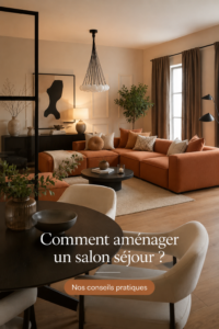 Un salon séjour chaleureux et bien aménagé avec des couleurs agréables et un éclairage doux.