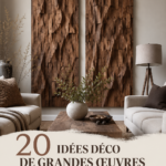 Art mural en bois contemporain dans un salon chaleureux