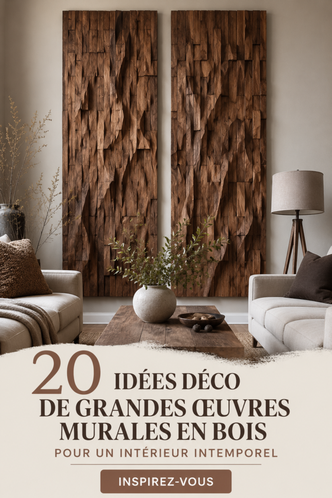 Art mural en bois contemporain dans un salon chaleureux