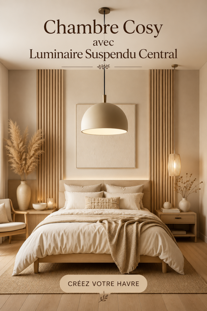 Chambre cosy avec un élégant luminaire suspendu