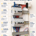 Vue détaillée d'un tableau électrique avec ses composants
