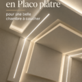 Chambre à coucher moderne décorée avec du placo épuré et chaleureux.