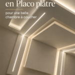 Chambre à coucher moderne décorée avec du placo épuré et chaleureux.
