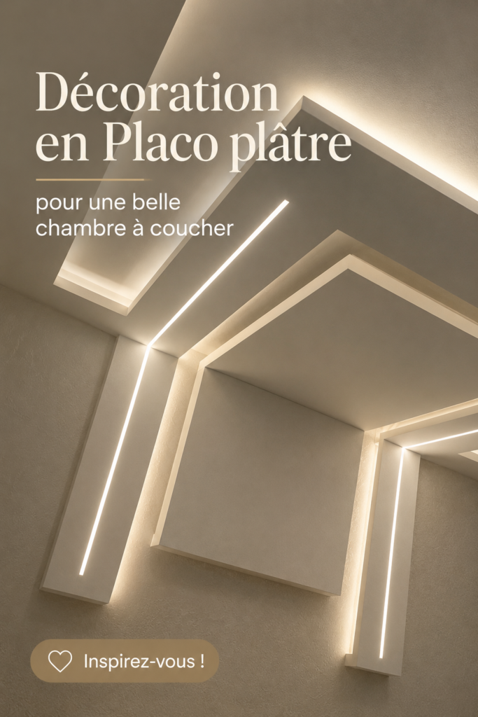 Chambre à coucher moderne décorée avec du placo épuré et chaleureux.