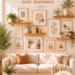 Décoration murale harmonieuse avec des couleurs douces et des éléments décoratifs variés