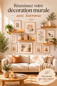 Décoration murale harmonieuse avec des couleurs douces et des éléments décoratifs variés