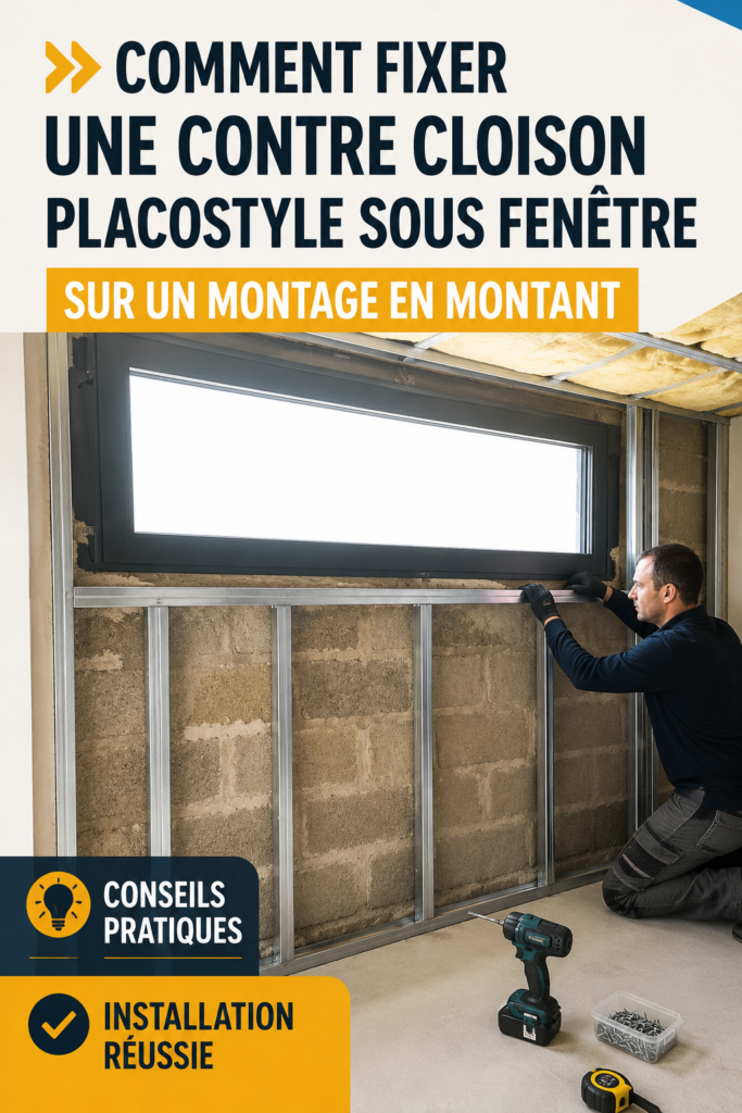 Installation d'une contre-cloison en Placostyle sous une fenêtre dans un intérieur moderne.