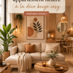 Salon cosy avec décoration beige chaleureuse