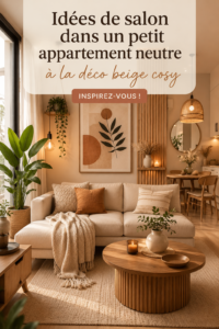 Salon cosy avec décoration beige chaleureuse