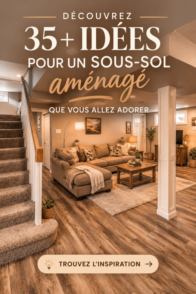 Un sous-sol décoré et accueillant avec un coin salon confortable.