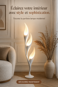 Une pièce éclairée par une élégante lampe moderne en métal et verre.