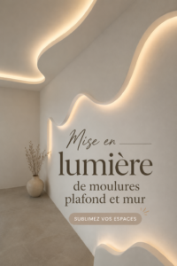 Moulures élégantes et éclairage chaleureux dans un salon moderne