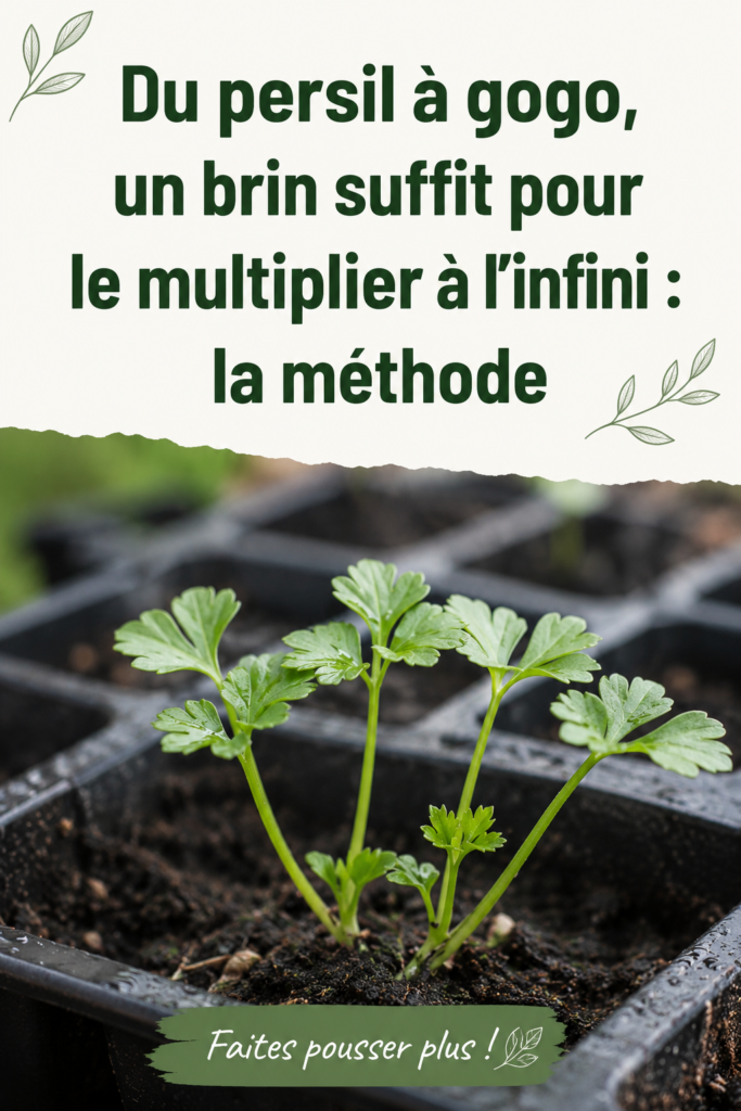 Un pot de persil frais cultivé à la maison sur un balcon ensoleillé.