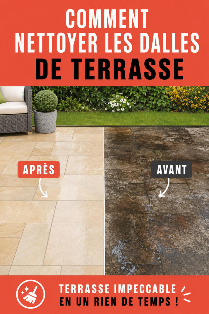 Dalles de terrasse nettoyées et brillantes