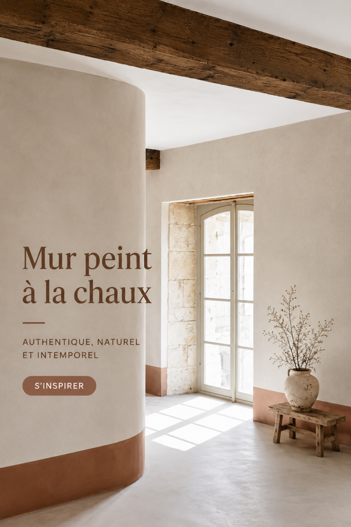 Un mur intérieur magnifiquement peint à la chaux dans des tons apaisants