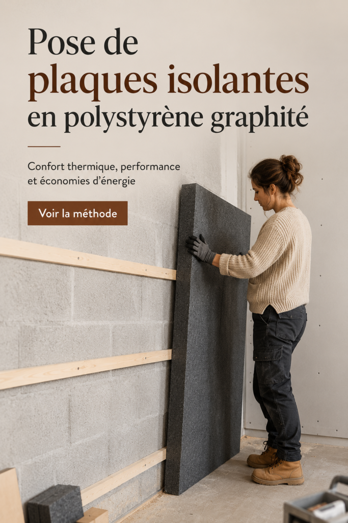Pose de plaques isolantes en polystyrène graphité dans une maison