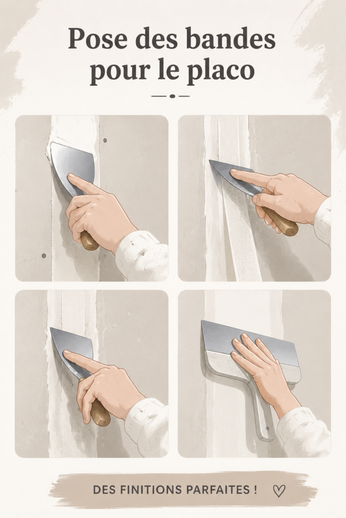 Femme appliquant des bandes pour placo sur un mur dans une pièce lumineuse