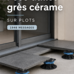 Installation de dalles en grès cérame sur plots dans un jardin fleuri