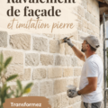 Façade de maison récemment rénovée avec un ravalement de style imitation pierre, affichant une belle esthétique.