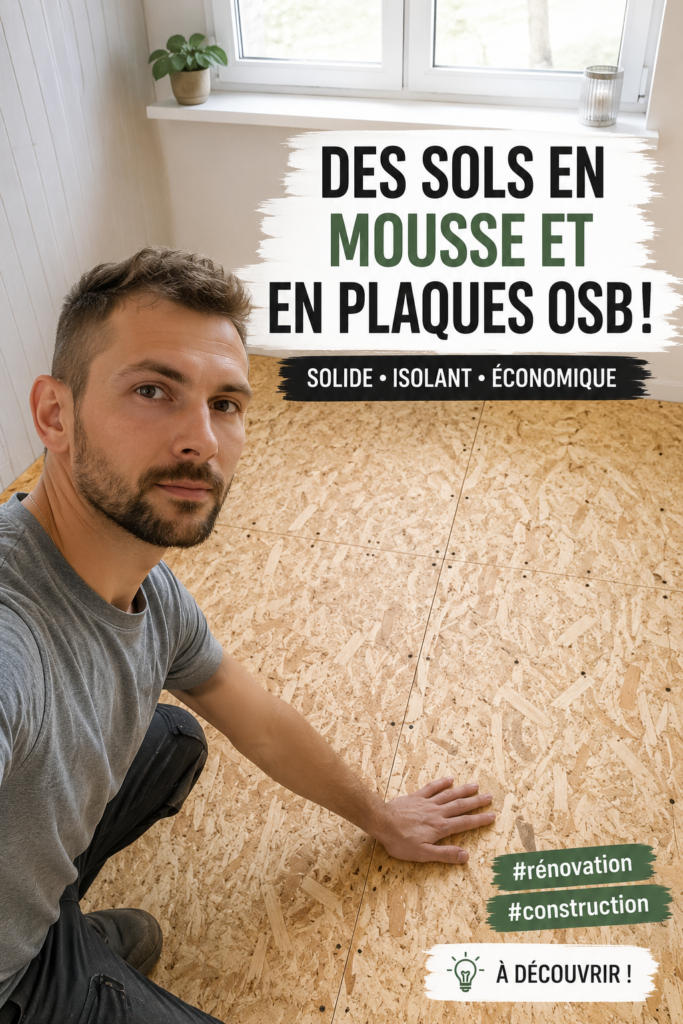 Planche de sol en OSB et mousse posée dans un intérieur chaleureux