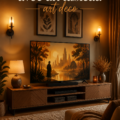 Salon cosy avec un tableau art déco sur le mur