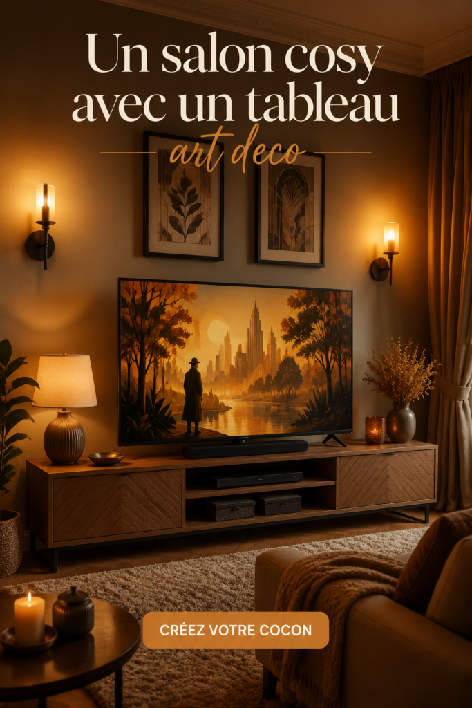 Salon cosy avec un tableau art déco sur le mur