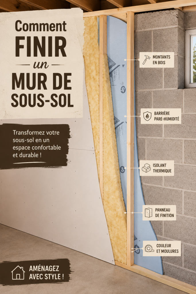Mur de sous-sol récemment fini avec une touche décorative