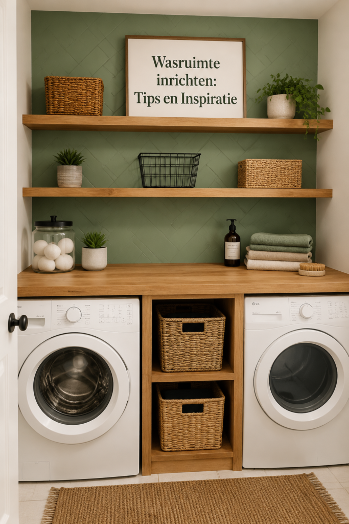 Buanderie aménagée avec du rangement pratique et un décor accueillant.