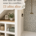 Salle de bain aménagée sous les combles avec un style moderne et chaleureux.