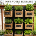 Balcon décoré avec des caisses de plantes verdoyantes créant un espace zen.