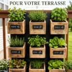 Balcon décoré avec des caisses de plantes verdoyantes créant un espace zen.