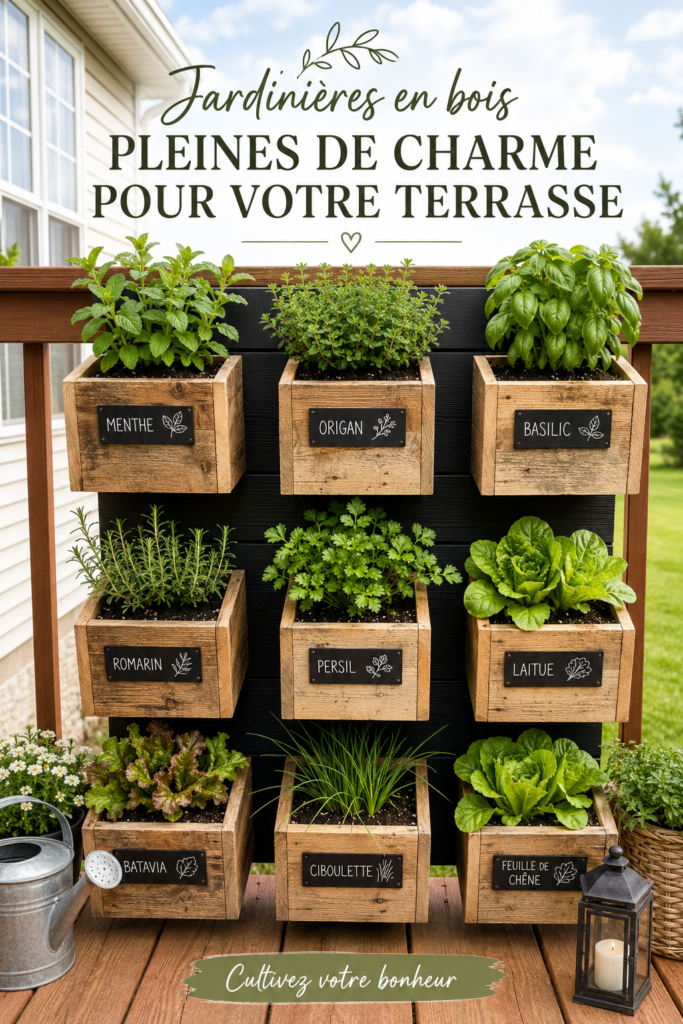 Balcon décoré avec des caisses de plantes verdoyantes créant un espace zen.