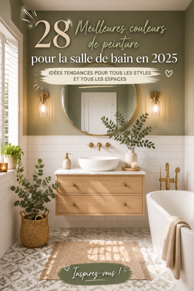 Salle de bain peinte en couleurs tendance 2025, avec des accessoires modernes.