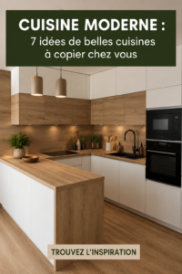 Cuisine moderne avec îlot central en bois et éclairage doux, inspirante pour un intérieur chaleureux.