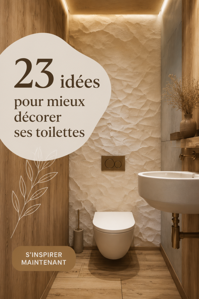 Toilettes joliment décorées avec des plantes et des accessoires modernes.