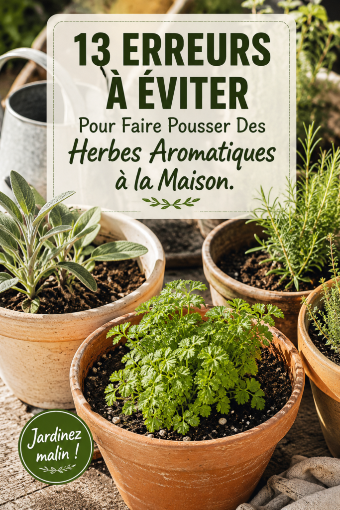 Un jardin d'herbes aromatiques en pot avec différentes variétés.