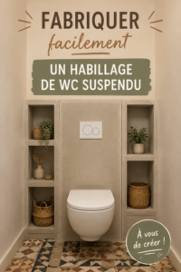 Habillage de WC suspendu en bois clair dans une salle de bains moderne