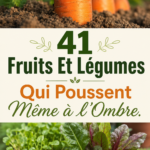 Une vue d'un jardin avec des fruits et légumes cultivés à l'ombre.