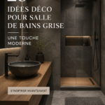 Salle de bain moderne avec des murs gris et des accents blancs