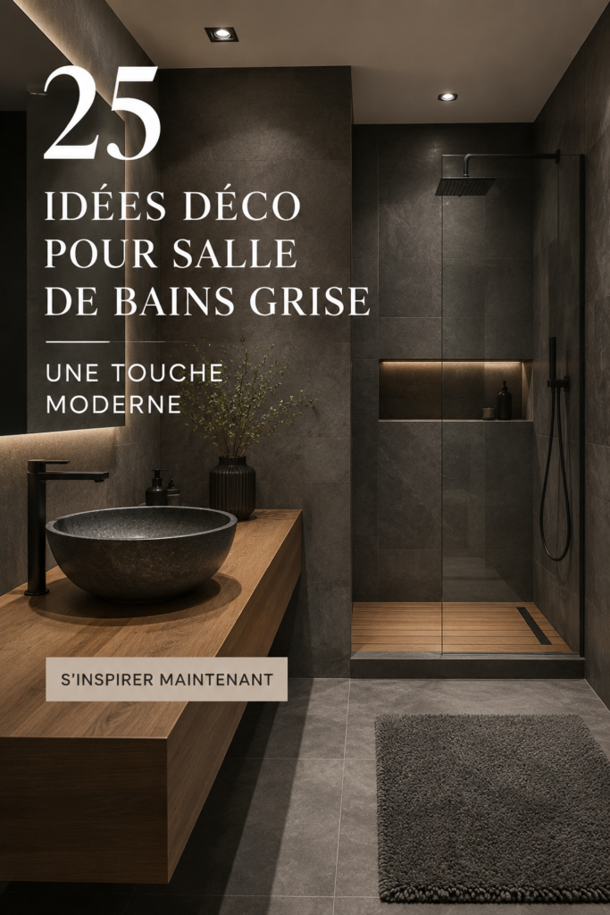Salle de bain moderne avec des murs gris et des accents blancs