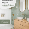 Décoration moderne d'une salle de bain avec des éléments en bois et délicates touches de couleur