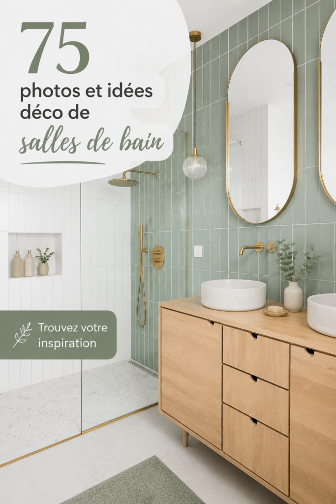 Décoration moderne d'une salle de bain avec des éléments en bois et délicates touches de couleur