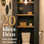 Décoration accueillante et stylée dans des toilettes modernes, avec des plantes et des accessoires décoratifs.