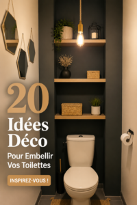 Décoration accueillante et stylée dans des toilettes modernes, avec des plantes et des accessoires décoratifs.