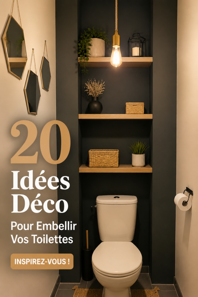 Décoration accueillante et stylée dans des toilettes modernes, avec des plantes et des accessoires décoratifs.