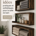 Salle de bain moderne avec rangement esthétique et décoration chaleureuse
