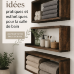 Salle de bain moderne avec rangement esthétique et décoration chaleureuse